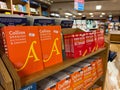 Herceg-Novi, Montenegro - 17 august 2023: Shelves with colorful Spanish dictionaries in a bookstore