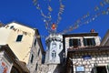 Herceg Novi, Montenegro - June 10. 2019. The area of the old city. View of the clock tower of Sat Kula