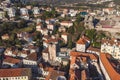 Herceg Novi town and Kotor bay, aerial drone view of Herzeg Novi panorama, Montenegro, with old town scenery, fortress mountains, Royalty Free Stock Photo
