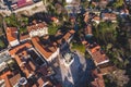 Herceg Novi town and Kotor bay, aerial drone view of Herzeg Novi panorama, Montenegro, with old town scenery, fortress mountains,