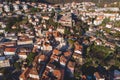 Herceg Novi town and Kotor bay, aerial drone view of Herzeg Novi panorama, Montenegro, with old town scenery, fortress mountains,