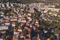 Herceg Novi town and Kotor bay, aerial drone view of Herzeg Novi panorama, Montenegro, with old town scenery, fortress mountains, Royalty Free Stock Photo