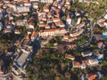 Herceg Novi town and Kotor bay, aerial drone view of Herzeg Novi panorama, Montenegro, with old town scenery, fortress mountains,