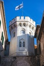 Herceg Novi town, Kotor bay, streets of Herzeg Novi, Montenegro, with old town scenery, church, Forte Mare fortress, Adriatic sea Royalty Free Stock Photo