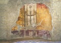 Ancient Roman fresco on a wall in Ercolano (Herculaneum), Italy. Royalty Free Stock Photo