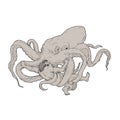 Hercules Fighting Giant Octopus Drawing