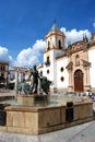 Hercules fountain and the Socorro Parish church, Ronda, Spain.