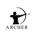 Hercules Heracles with Bow Longbow Arrow, Muscular Myth Greek Archer Warrior Silhouette Logo Royalty Free Stock Photo