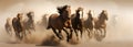 A herd of Arabian horses running beyond a sand storm Royalty Free Stock Photo