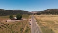 Herd of Bison or American Buffalo in high plains field in Utah, aerial view Royalty Free Stock Photo