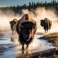 Herd buffalo in Yellowstone Made With Generative AI illustration