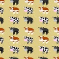 Herd of Cows of Dairy and Beef on Light Brown background seamless pattern
