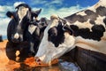 Herd of cows drinking water Royalty Free Stock Photo