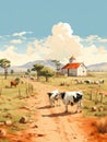 Wide Land - Cows In A Field With A Barn And A Building