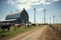 a herd of cows grazing in front of a barn Royalty Free Stock Photo