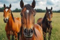 Herd of curious Thoroughbred mares. Horses in the wild Royalty Free Stock Photo