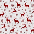 A herd of deer and snowflakes in a stylized Christmas pattern. Royalty Free Stock Photo