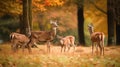 A herd of deer standing on top of a grass covered field. AI generative image. Royalty Free Stock Photo