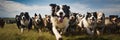 A Herd Of Dogs Running Through A Field