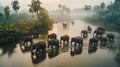 herd of elephants crossing   river in jungle Royalty Free Stock Photo