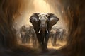 Herd of Elephants Marching in Mystic Light