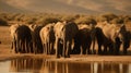 A herd of elephants quenching their thirst at a watering hole created with Generative AI