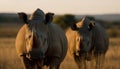 Herd grazing on plain, beauty in nature close up portrait generated by AI