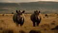 Herd grazing on savannah at sunset safari generated by AI