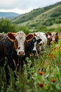 A herd of a group of cows standing in the grass, AI Royalty Free Stock Photo