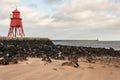 Herd Groyne lighthouse in South Shields Royalty Free Stock Photo