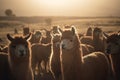 herd of llamas peru, south america. ai generative Royalty Free Stock Photo