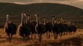 A group of ostriches running across the plain created with Generative AI