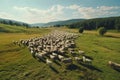 Herd of Sheep Running Across a Lush Green Meadow Royalty Free Stock Photo