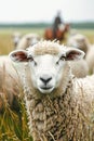 Herd of Sheep Standing on Top of Lush Green Field Royalty Free Stock Photo