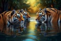 A herd of tigers. Royalty Free Stock Photo