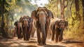 Wild elephants walk together, following their path.AI Generated