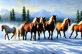 Herd Of Wild Horses And Stallions Generative AI Royalty Free Stock Photo
