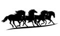 Running mustang horses herd black and white vector silhouette