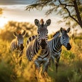 Herd of Zebras grazing in the bush. Wildlife Safari in the Kruger National Park major travel destination in South Africa Royalty Free Stock Photo