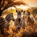 Herd of Zebras grazing in the bush. Wildlife Safari in the Kruger National Park major travel destination in South Africa Royalty Free Stock Photo