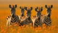 A Herd of Zebras Moving Together in a Grassy Field extreme closeup. Generative AI Royalty Free Stock Photo