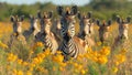 A Herd of Zebras Moving Together in a Grassy Field extreme closeup. Generative AI Royalty Free Stock Photo