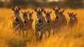 A Herd of Zebras Moving Together in a Grassy Field extreme closeup. Generative AI Royalty Free Stock Photo