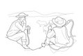 Herdsman talk. Black vector illustration isolated on white background.