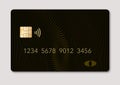 Here is a blank credit or debit card with room for your text. It is colorful with a geometric design and is isolated on a white ba