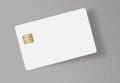 Here is a blank white credit or debit card with a golden EMV chip Royalty Free Stock Photo