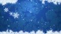 Blue ice and snowfall background with three swaying snowflakes. Animation loop.