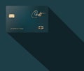 Here is a blue green credit card with gold lettering and designs Royalty Free Stock Photo