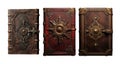 ancient decorative leather book cover. collection of old books. Isolated transparent PNG file. Royalty Free Stock Photo