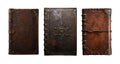 collection of antique book cover. old leather hardcover. Fancy decorative spell book. Isolated transparent PNG file.